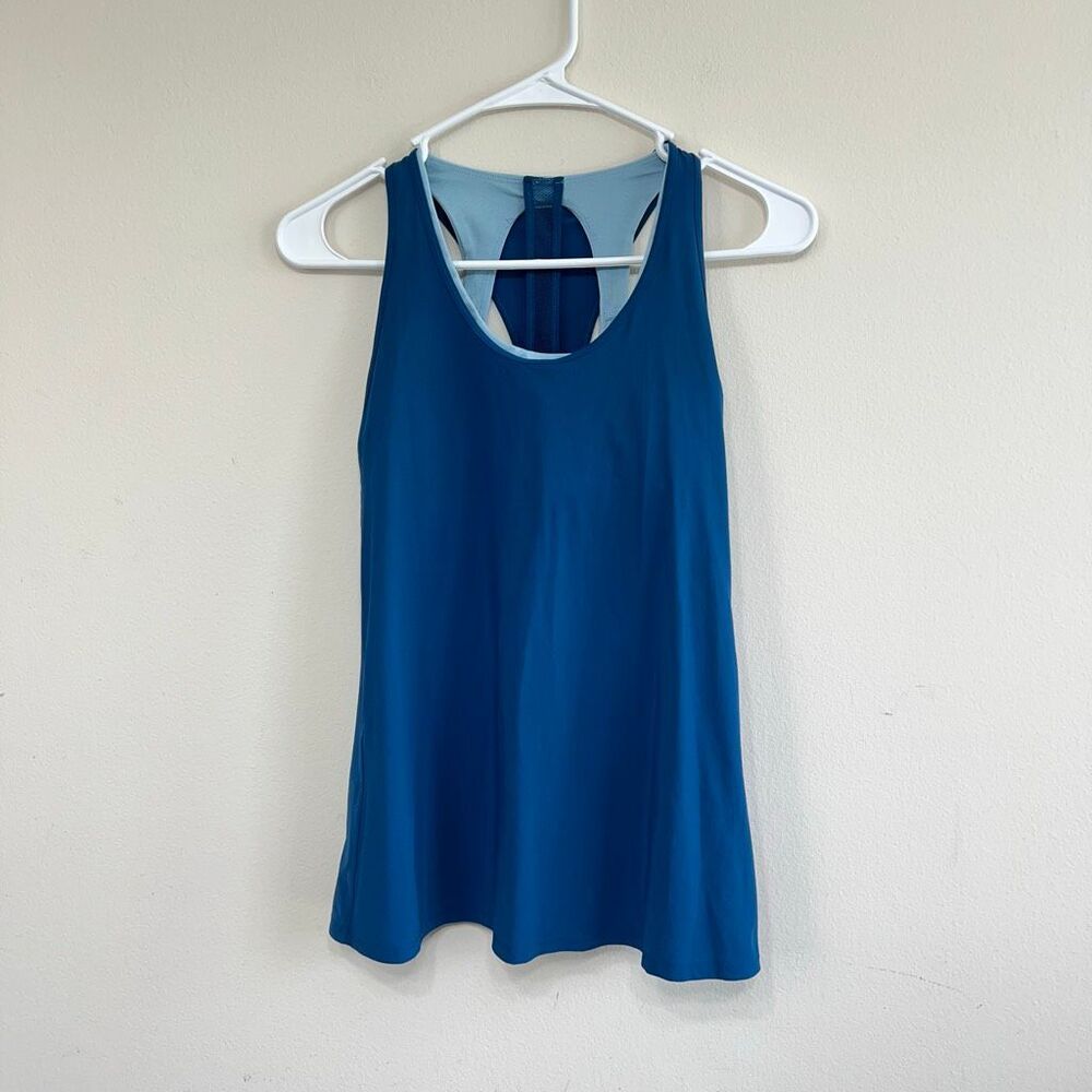 Lululemon Womens Cross Conditioning Medium Support 2-in-1 Tank Carbon Blue Sz 4